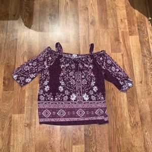 NWOT Avenue off the shoulder purple print shirt